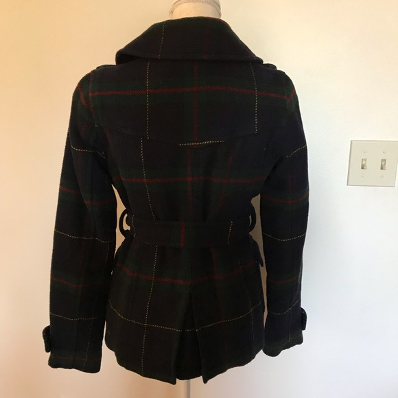 American Eagle wool plaid coat small navy early 2000s y2k - Picture 2 of 2